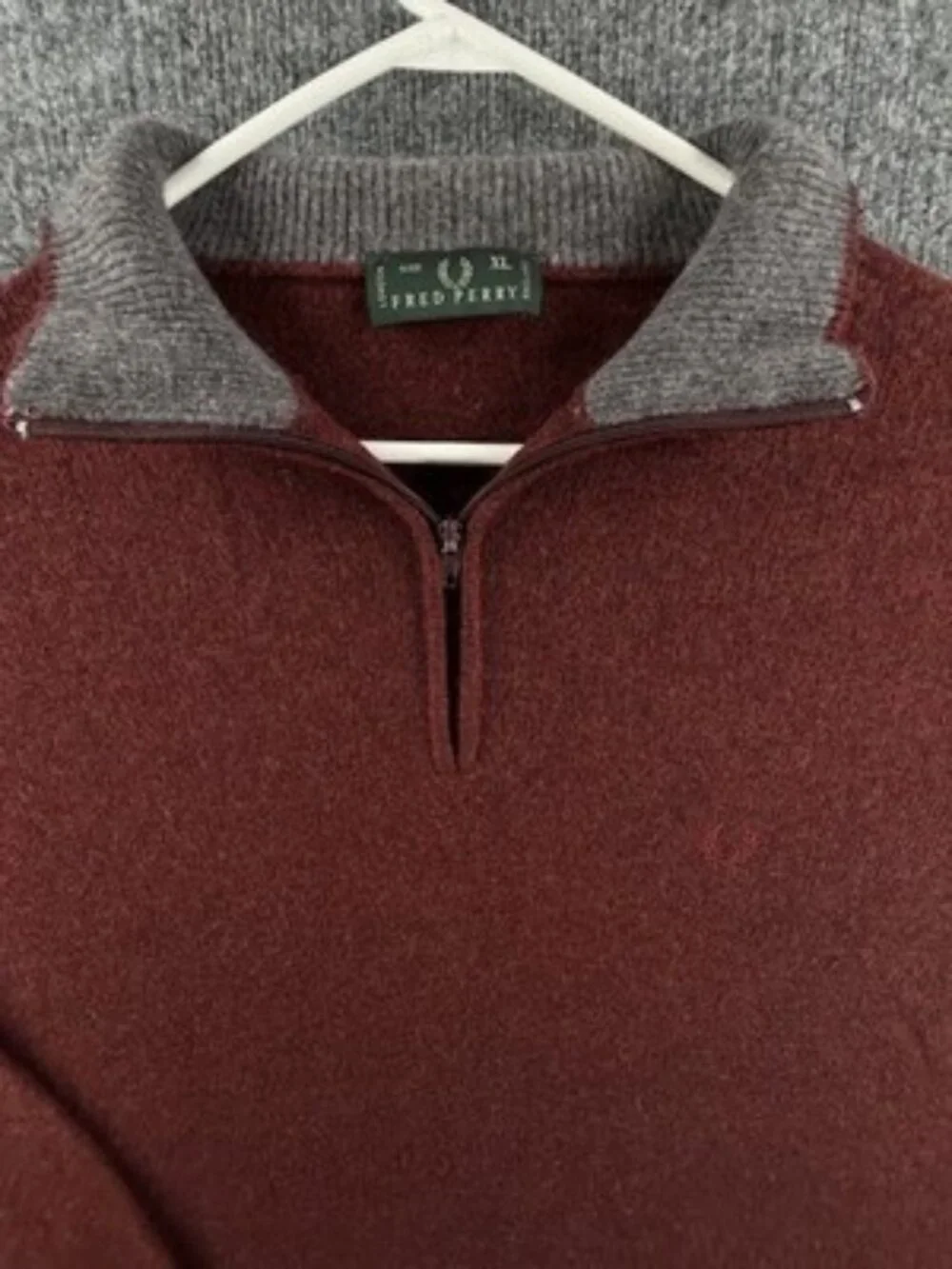VTG Fred Perry Red Mens Wool Long Sleeve Pullover Italy Sweater 1/4 Zip Logo XL